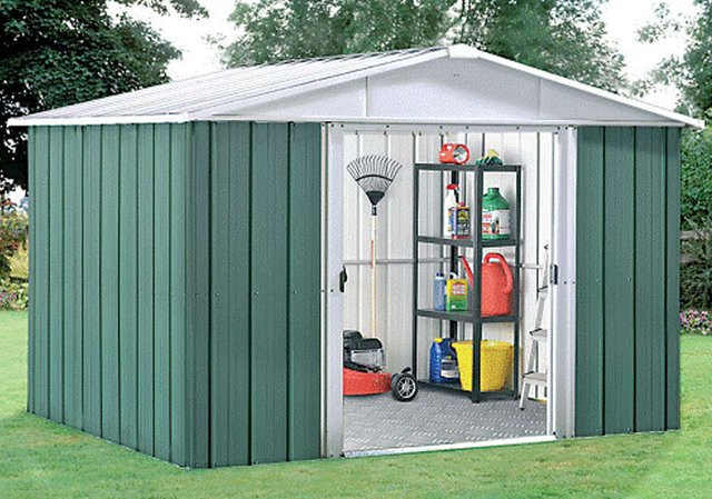 Yardmaster Metall-Gerätehaus Bayern 65 mit Satteldach und Doppelschiebetür, grün, B/T: 186 x 125 cm - Bild 1
