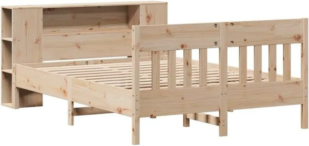 vidaXL Massivholzbett aus Kiefer mit Regal in Braun, rustikal, ohne Matratze, B/T/H: 140 x 190 x 82 cm - Bild 1