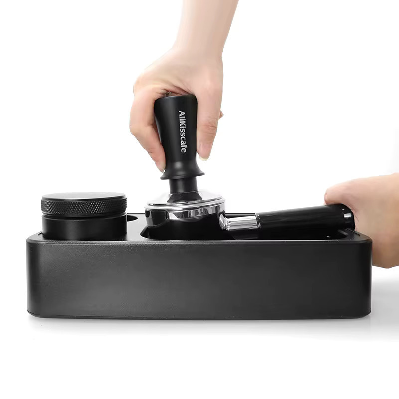 Kaffee Tamping Station mit Knock Box für Delonghi und Breville Espresso Maschinen, Schwarz, Rechteckig, passend für 51mm, 54mm und 58mm Siebträger - Bild 5