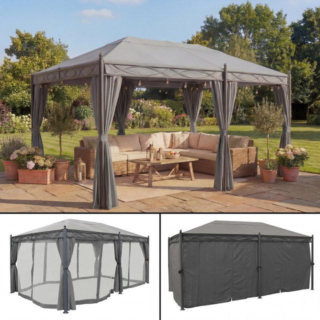 MCW Pergola Calpe Pavillon Grau mit Seitenwand und Moskitonetz B/T: 5 x 3 m - Bild 1