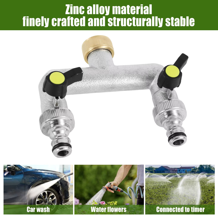1,5-Wege-Schlauchspalter aus Zinklegierung in Silber mit Ein/Aus-Ventil für 1/2-Zoll-Gartenschläuche - Bild 3