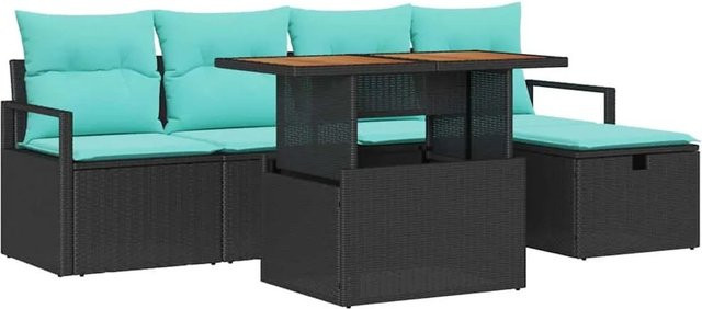 vidaXL Gartensofa-Set aus Poly-Rattan in Schwarz, 6-teilige L-Shape Lounge-Garnitur mit Kissen für Garten, Terrasse und Balkon - Bild 1