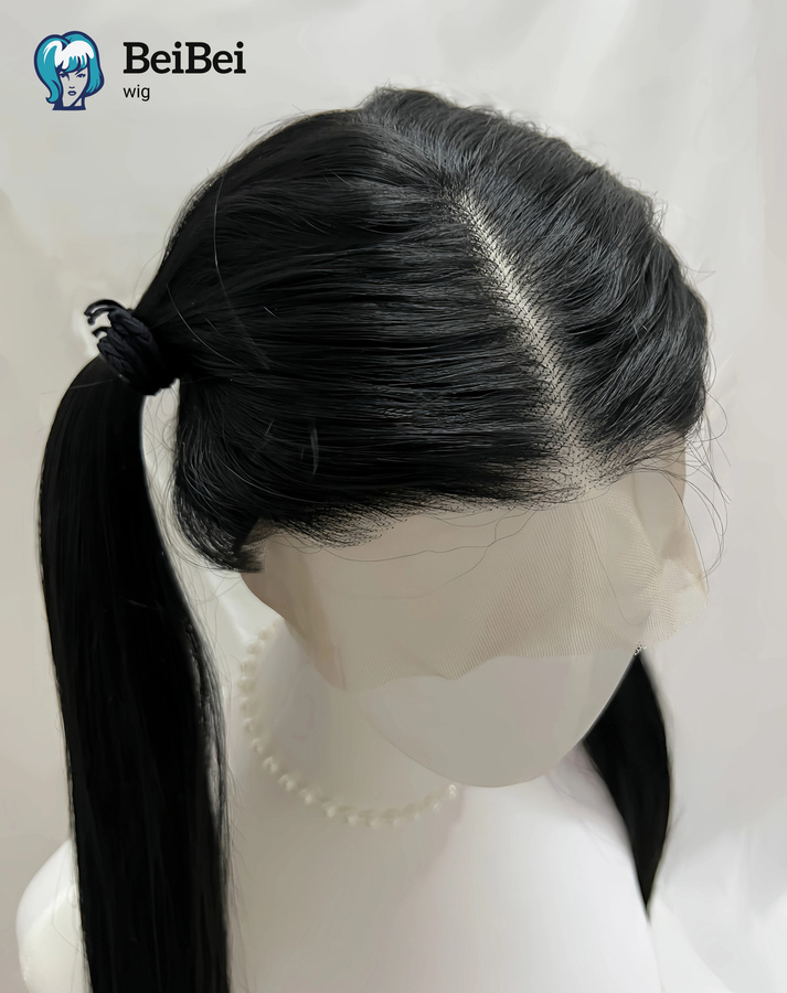 Schwarze synthetische Perücke für Damen, 66 cm, gerade, Hochtemperaturfasern - Bild 2