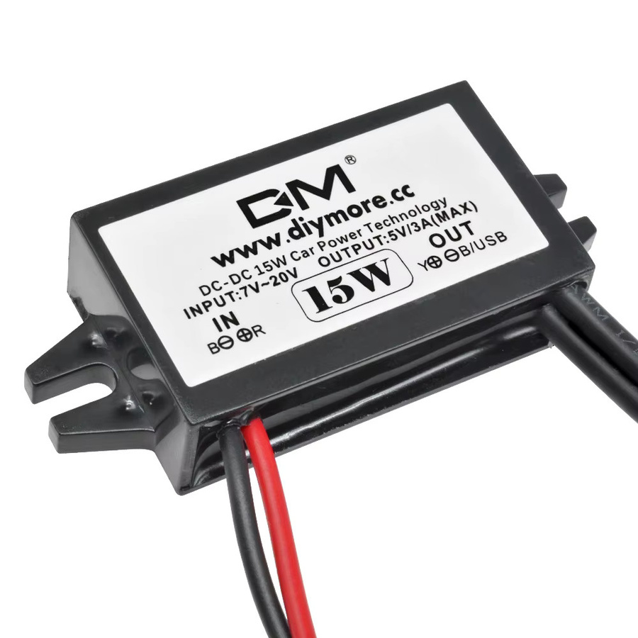 Gaqqee DC-DC Step-Down-Buck-Konverter Stromversorgungsmodul Schwarz 12V auf 5V 3A 15W mit USB-Stecker, USB-Buchse sowie Micro-USB Adapter - Bild 3