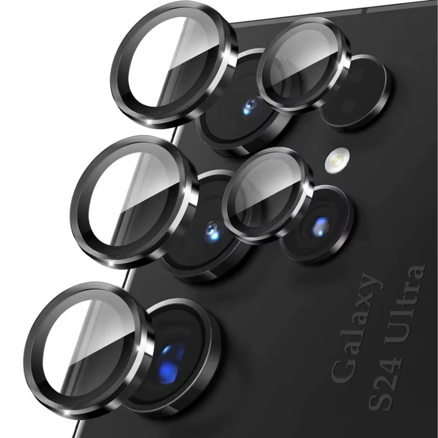 Kameraobjektivschutz aus gehärtetem Glas mit Metallring für Samsung Galaxy S24 Ultra S23 S22 Plus FE in Silber - Bild 2