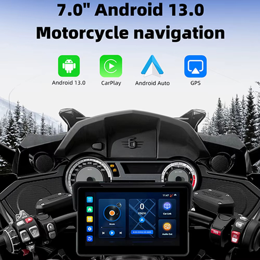 EKIY Tragbares digitales Motorrad-Armaturenbrett mit 7,0 Zoll Display, Wireless CarPlay und Android Auto, GPS-Navigation, Schwarz - Bild 2
