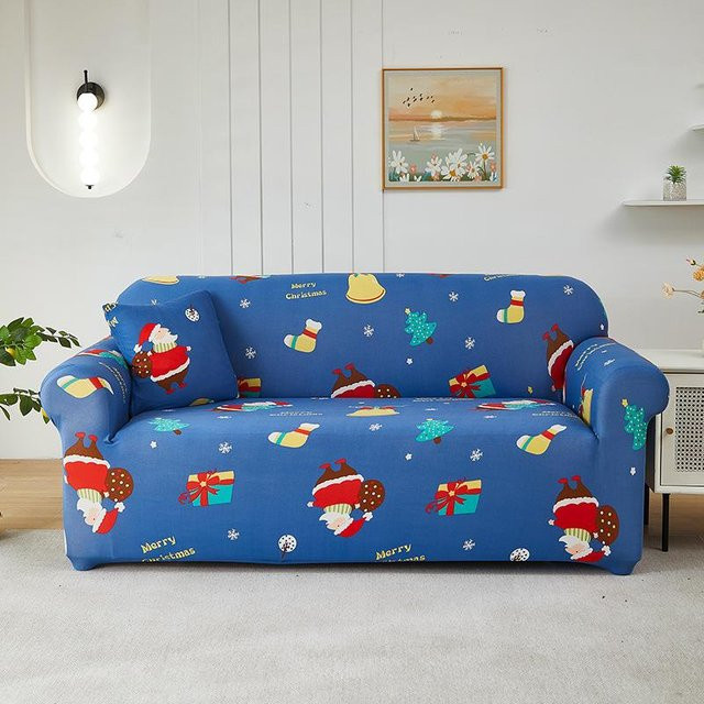 Warmth Home Universal-Sofabezug mit floralem Muster, elastisch, blau/mehrfarbig, für 2er-Sofas (Breite: 145-185 cm) - Bild 1