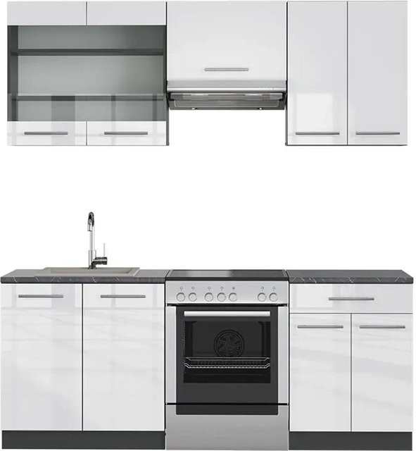 Vicco Fame-Line Küchenschrank in Weiß Hochglanz und Anthrazit, moderne Küchenzeile mit Soft-Close-Türen, Breite: 200 cm - Bild 1