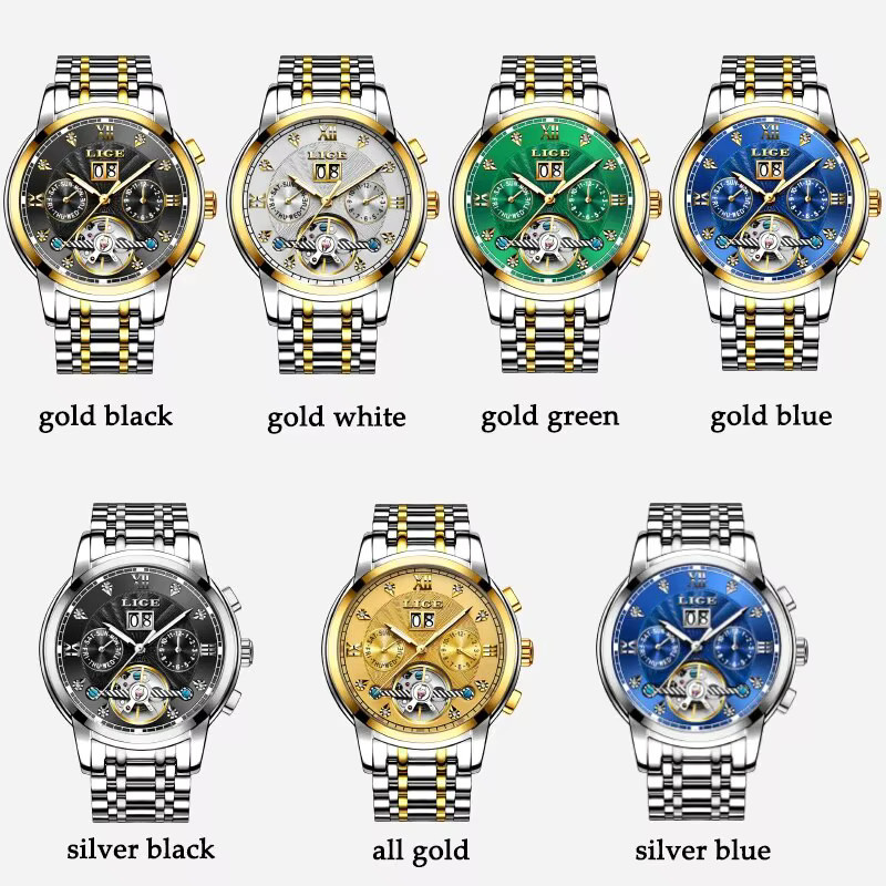 Lige Armbanduhr Automatik, Edelstahl, Blau, Herren - Bild 6