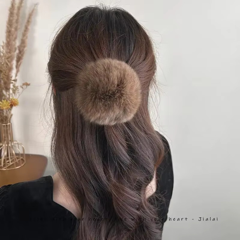 Haargummi mit Plüsch Pompon, Echt Fuchs Pelz, Damen - Bild 1