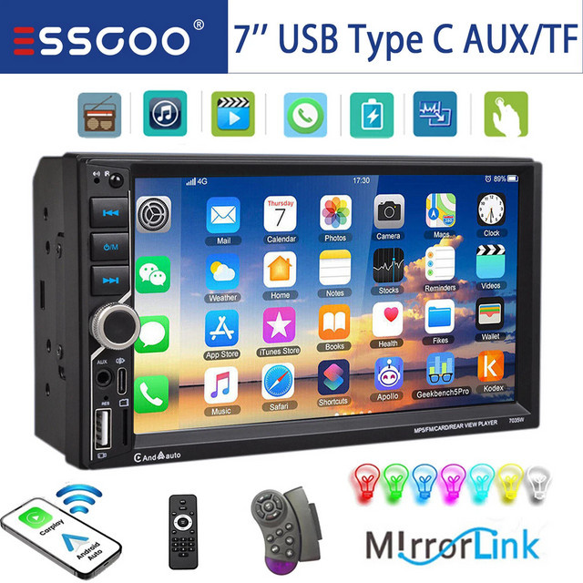 ESSGOO 7-Zoll Doppel-DIN Autoradio in Schwarz mit Wireless Carplay, Android Auto, Bluetooth, USB-C, AUX, TF und Mirror Link - Bild 1