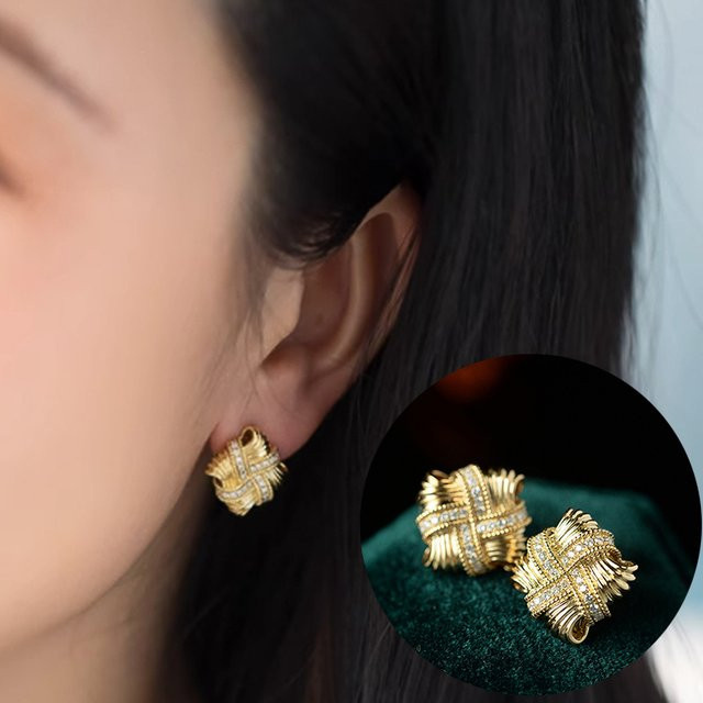 Huitan Chic Ohrstecker, quadratischer Knoten, Gold, Zirkonia, Damen - Bild 1