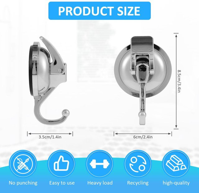 Yiran Furniture Wandhaken mit Saugnapf Set, 2-teilig, Chrom Silber, Tragkraft 6,8 kg, Bohrlos für Badezimmer und Küche - Bild 1