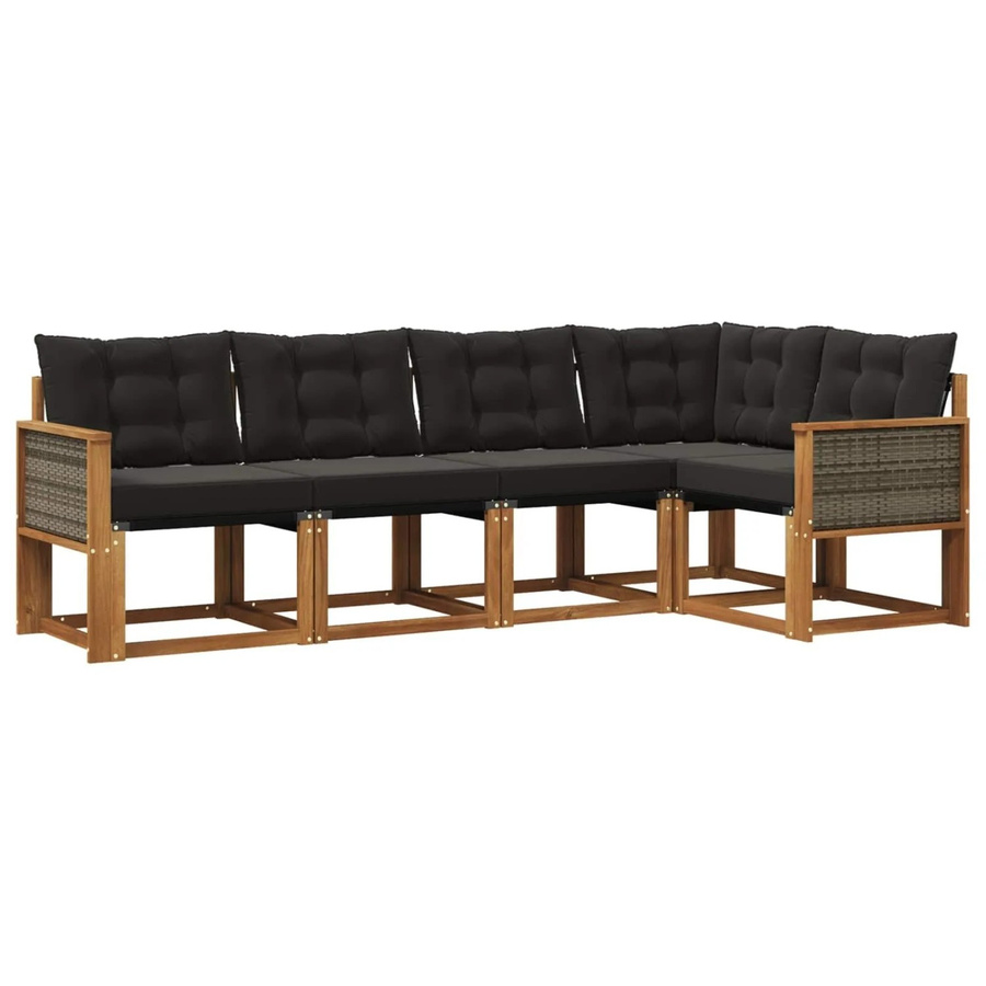 vidaXL Outdoor-Sofagarnitur in L-Form aus massivem Akazienholz mit Textilene und 5 Kissen, Natur-Schwarz - Bild 2