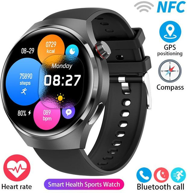 GT4 Pro NFC Smartwatch für Herren mit AMOLED HD Bildschirm, Herzfrequenzmessung und Bluetooth-Anruffunktion, grau - Bild 1