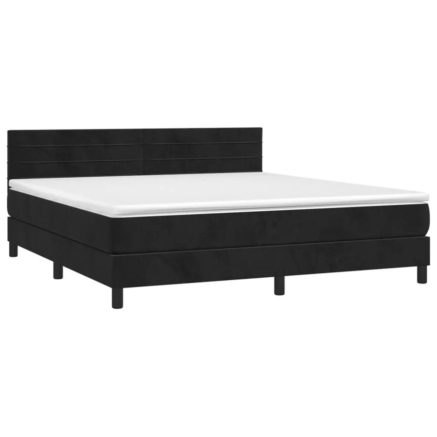 vidaXL Boxspringbett mit Matratze in Schwarz, Samt, Hybrid mit LED-Unterbettbeleuchtung und USB-Anschluss, B/T: 180 x 200 cm - Bild 2