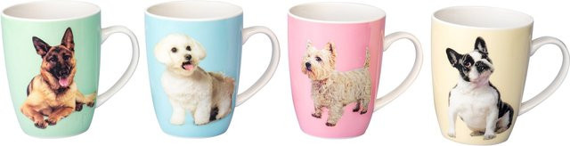 Genialo Porzellan-Tassen-Set Hunde, 4 Stück, Multicolour - Bild 1