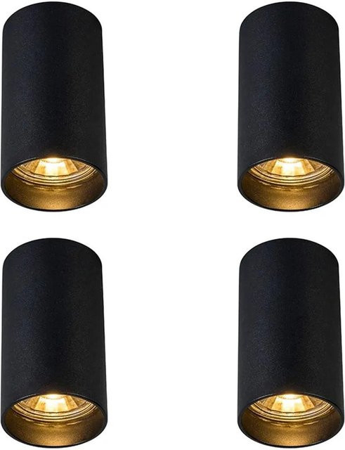 QAZQA Set mit 4 modernen Aufbau-Spots in Schwarz, GU10, dimmbar, Metall, Zylinderform - Bild 1