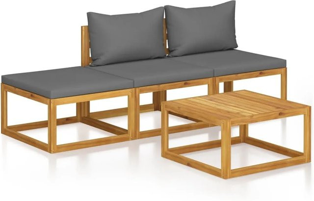 vidaXL 4-tlg. Garten-Lounge-Set aus geöltem Akazienholz mit Auflagen in Grau - Bild 1