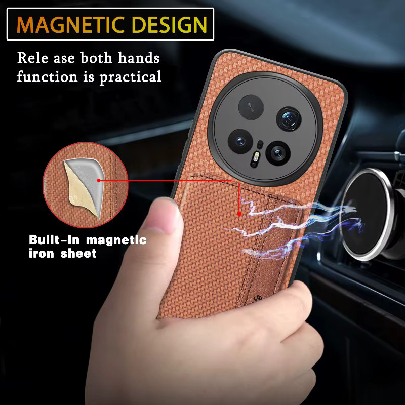 JOCAJE Magnetische Flip-Hülle aus Carbon Fiber und Leder für Honor Magic 8 Pro und Honor Magic 8 Lite in Beige mit Kartenfach und Standfunktion - Bild 4