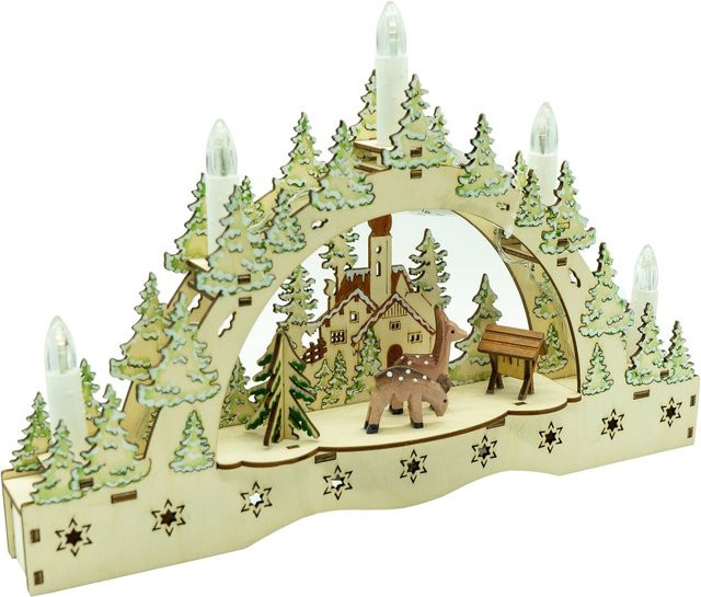 HTI-Living LED Schwibbogen Futterkrippe aus Holz mit Winterlandschaft und Krippenszene in Mehrfarbig - Bild 1