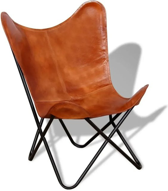 vidaXL Butterfly-Sessel aus braunem Echtleder mit Eisenrahmen im Vintage-Stil, B/T/H: 74 x 66 x 90 cm - Bild 1