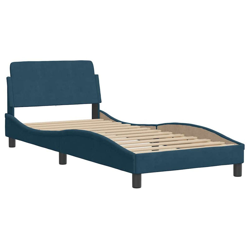 vidaXL Bettgestell mit Kopfteil aus Samt in Blau, B/T/H: 90 x 190 cm - Bild 4