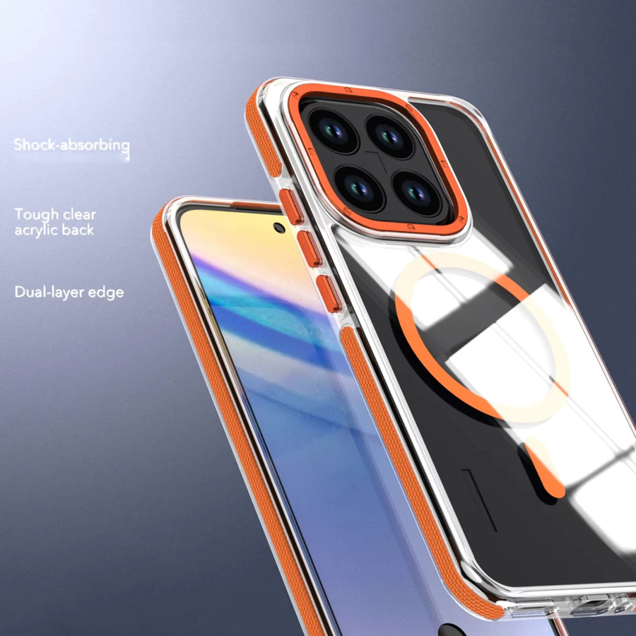 Transparente magnetische Acryl-Schutzhülle für Xiaomi 17T, 15T und 14T Pro mit farbigem Anti-Rutsch-Streifen in Orange und Anti-Vergilbungs-Effekt - Bild 4
