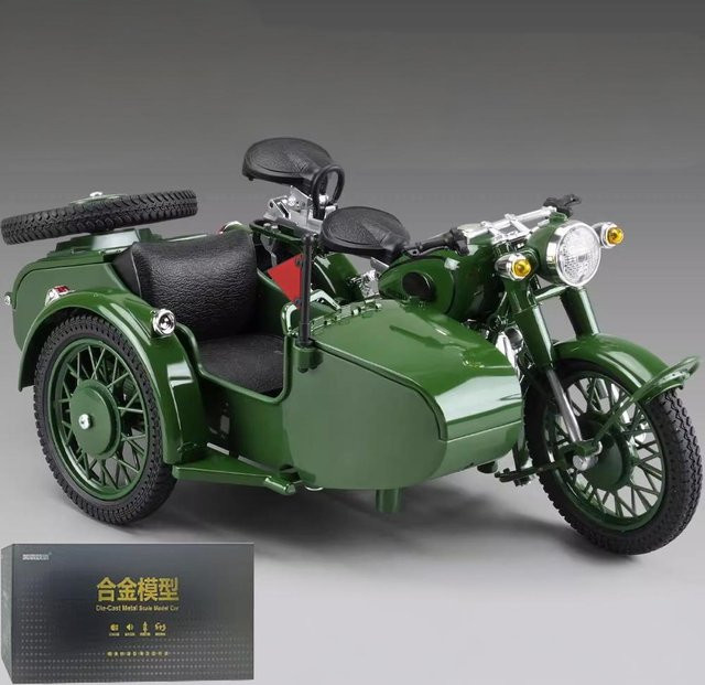 Linyi Ural M72 Beiwagenmotorrad, Modellauto, 1:10, Metall, Grün, ab 18 Jahre - Bild 1