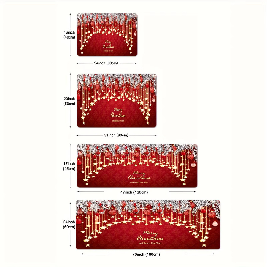 VIKAMA Weihnachtsküchenteppich mit Goldstern und Kugeln in Rot-Gold für Küche, Eingang oder Wohnzimmer - Bild 5