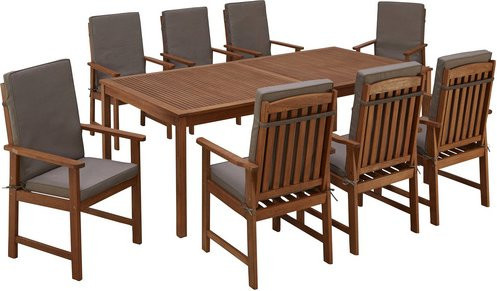 Gartenmöbel Set MERXX Montana aus Eukalyptusholz mit Auflagen für 8 Sitzplätze in Beige und Braun - Bild 1