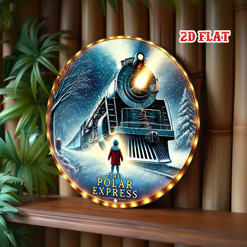 Potdemiel The Polar Express Weihnachtszug Rundes Aluminiumschild Retro-Metallwanddekoration mit Winterszene, Durchmesser: 20 cm - Bild 5