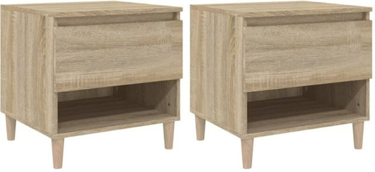 2er-Set Nachttische von Vidaxl in Eiche Natur Braun aus Holzwerkstoff im klassischen Design B/T/H: 50 x 46 x 50 cm - Bild 1