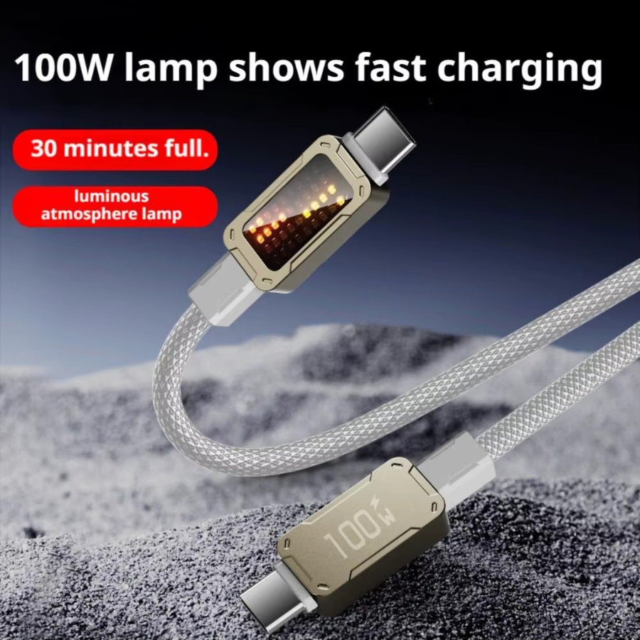 LED USB-C Schnellladekabel mit PD 100W Chip und Lichtemission in Schwarz für Apple und Huawei - Bild 3