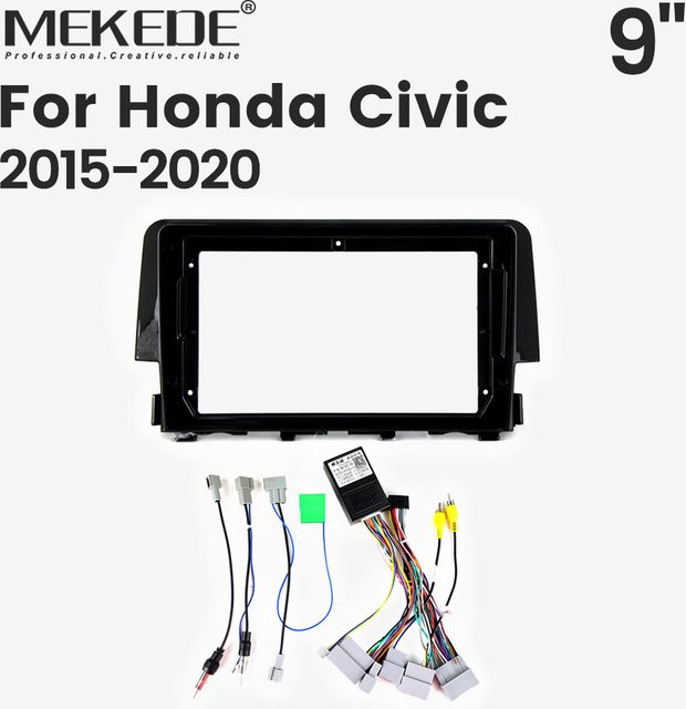 MEKEDE Autoradio-Einbaurahmen für Honda Civic 2015-2020 in Schwarz als Einzelrahmen und Kabelpanel-Einbausatz für das Armaturenbrett - Bild 1