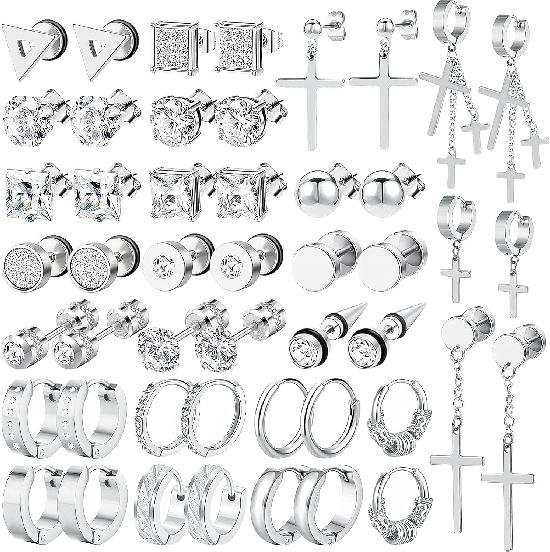 NEWITIN Ohrringe, Edelstahl, Zirkonia, Silber, Unisex - Bild 1