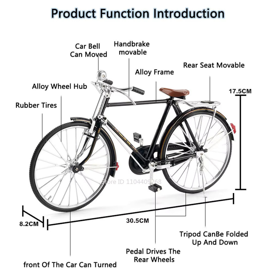 MAKEDA Retro Old Times Fahrrad, Diecast Modell, 1:6, Metall, Schwarz - Bild 2
