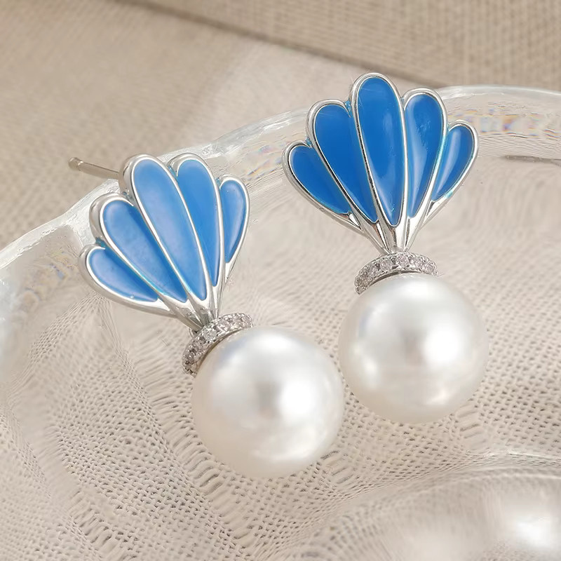 YoYo Ohrringe, Imitationsperlen, Muschelform, Silber, Damen - Bild 2