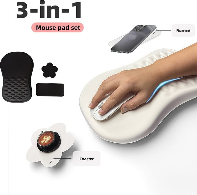 3er-Set Ergonomische Mauspads mit Handgelenkstütze aus Memory Foam in Pink - Bild 1