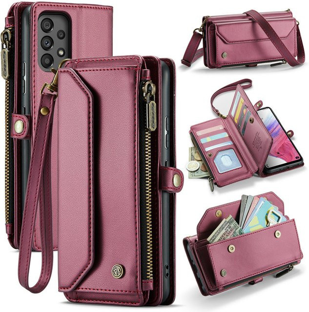 Leder Crossbody Tasche mit Reißverschluss und Kartenetui als Hülle für Samsung Galaxy A-Serie in Blau - Bild 1