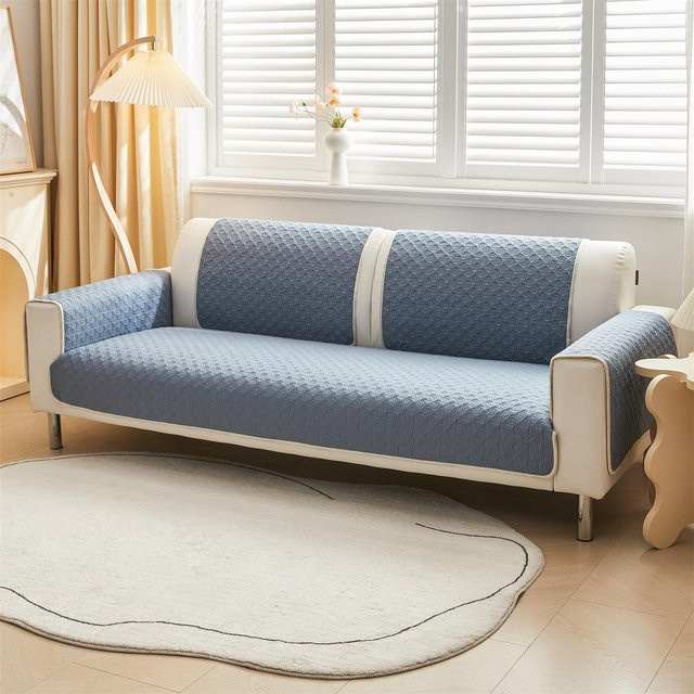 Rutschfester Sofabezug mit Kreismuster in Blau, gesteppter Sofa-Schonbezug für Wohnzimmer und Büro, B/H: 70 x 90 cm - Bild 1