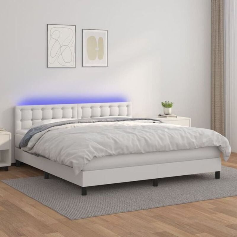 Vidaxl Boxspringbett mit Matratze in Weiß aus Kunstleder, B/T/H: 180 x 200 x 78 cm - Bild 1