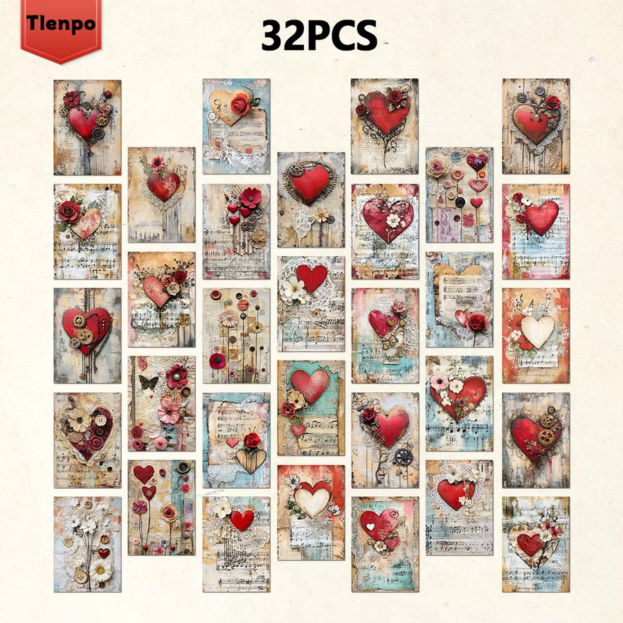 32-teiliges Valentinstag-Postkarten-Set aus hochwertigem Papier in Multicolour mit floralem Vintage-Design - Bild 2