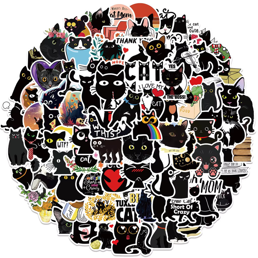 Cartoon kreative schwarze Katze Aufkleber von BulingBulingStickers Store in Schwarz und Multicolour für Laptop, Gepäck und Helm - Bild 2
