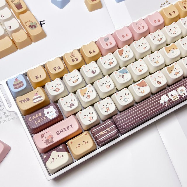 Meersalz Katzen-Keycaps mit süßer Katzenohrform, PBT Material, Dye-Sub Profil MAO, Mehrfarbig, Individuelle Tastenkappen für 60% 75% TKL 96% 100% mechanische Tastaturen - Bild 1