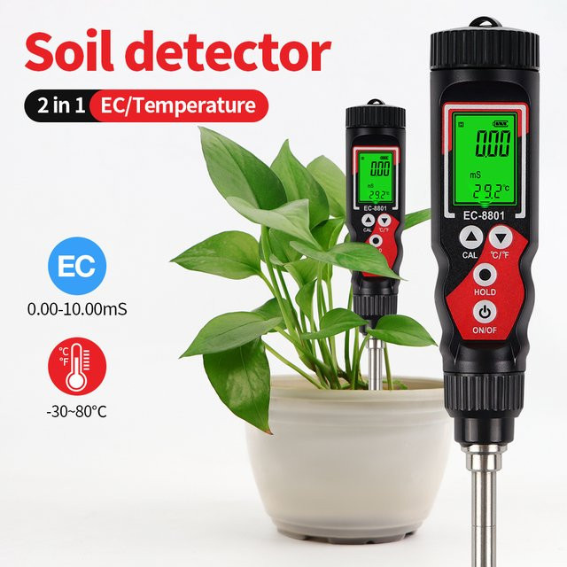 JUANJUAN EC8801 2-in-1 digitales EC-Messgerät mit Temperaturmessung, elektrischer Leitfähigkeitsdetektor für Garten und Pflanzen, Schwarz - Bild 1