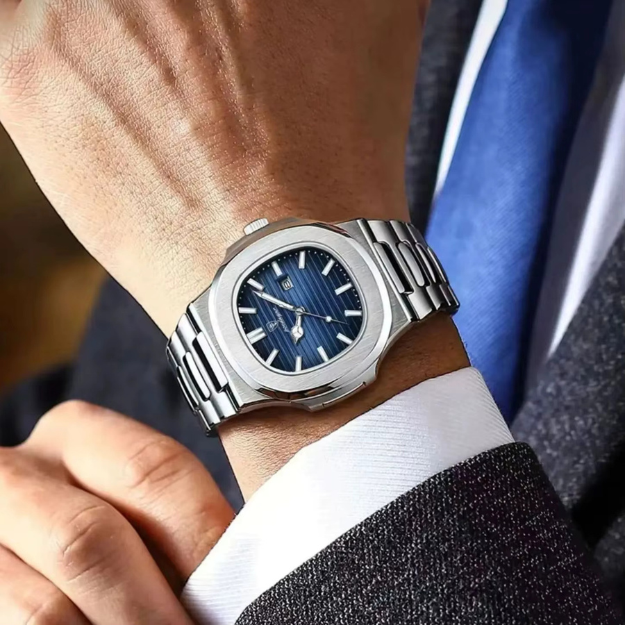 POEDAGAR Armbanduhr Quarz, Edelstahl, Blau, Herren - Bild 6