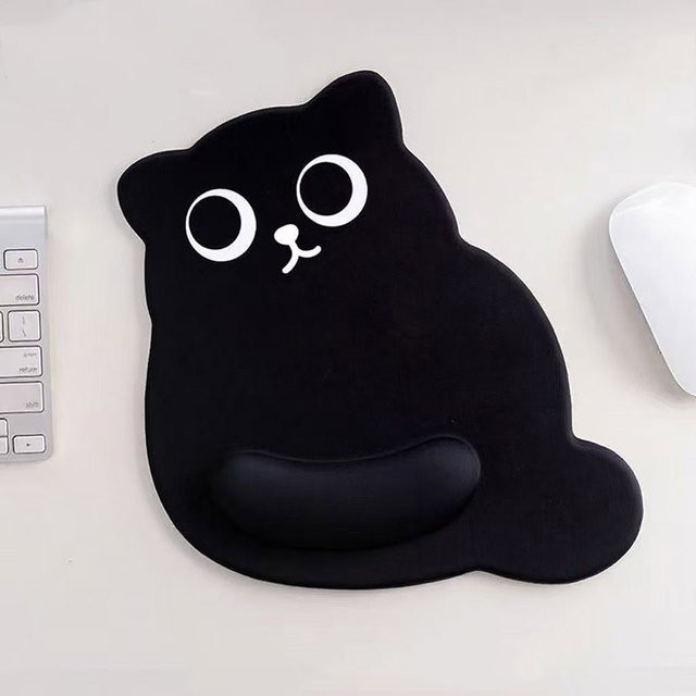 Gaming Mauspad Mode Big-Eyed Katze mit Handgelenkauflage in Schwarz - Bild 1