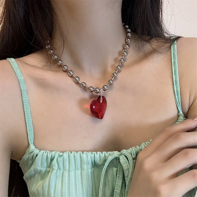 Erpels Halskette, rotes Herz Anhänger, Kristall, Silber, Unisex - Bild 1