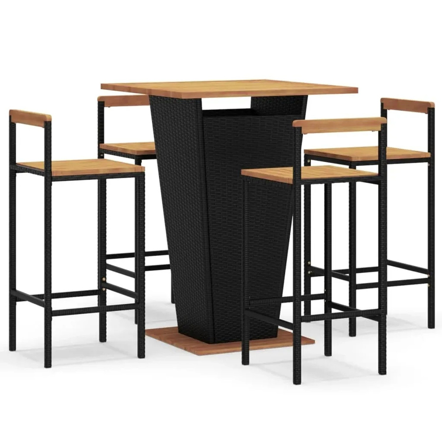 vidaXL 5-tlg Gartenbar-Set Schwarz aus Poly Rattan und Akazienholz für Garten und Terrasse - Bild 2
